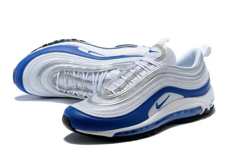 Asic Shoes Near Me Nike Air Max 97 White Royal Silver Blue Shoes !!! CYBER MONDAY SALE !!!