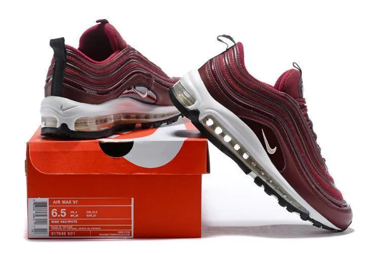 Nike Air Max 97 Wine Red White Shoes !!! CYBER MONDAY SALE !!! Asics Most Cushioned Shoe