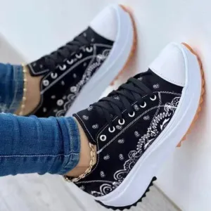 Fashion Women Sneakers Casual Sport Shoes Pattern Canvas Lacing Up Sneakers