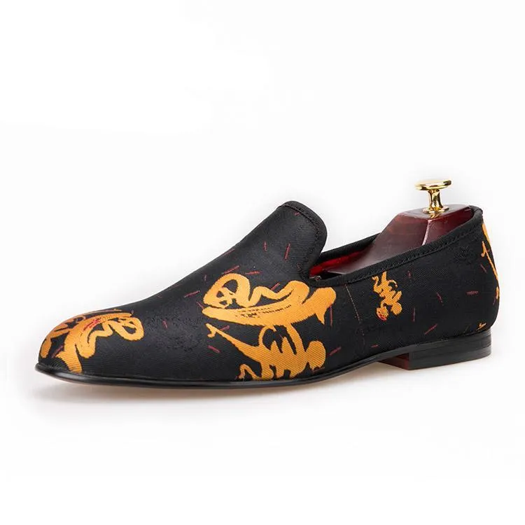 OneDrop Handmade Men Abstract Paintings Dress Shoes Smoking Slippers Prom Wedding Party Loafers Lugz Slippers