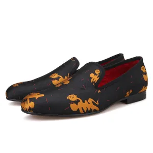 OneDrop Handmade Men Abstract Paintings Dress Shoes Smoking Slippers Prom Wedding Party Loafers Australian Shearling Scuff Slippers