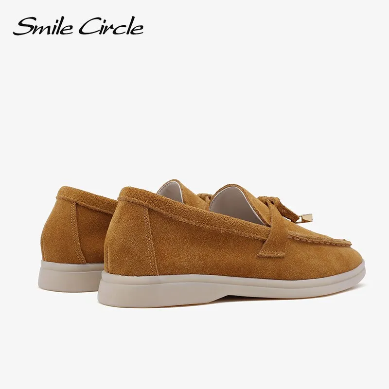 Loafers And Moccasins Original Smile Circle/cow-suede loafers Women Slip-On flats shoes Genuine Leather Ballets Flats Shoes for women Moccasins big size 36-42