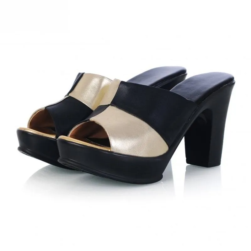 Original New 2022 cowhide women genuine leather sandals platform slippers summer shoes women's high heels flip flops pumps woman Bikepacking Flip Flops