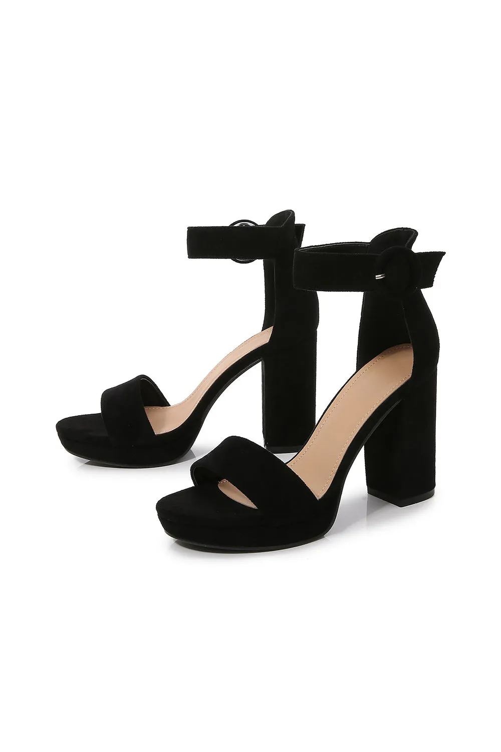Raffia Sandals Outdoor Suede Peep Toe Chunky Heel Shoes With Buckle Ankle Strap
