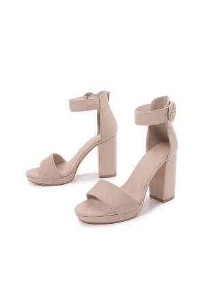 Outdoor Suede Peep Toe Chunky Heel Shoes With Buckle Ankle Strap Stride Rite Sandals