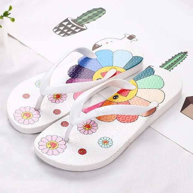 Women Summer Slippers Cute flower Flat Flip Flops Ladies Soft Slides Shoes Female Print Floral Bling Beach Casual Sandals Flip Flops Made In Brazil