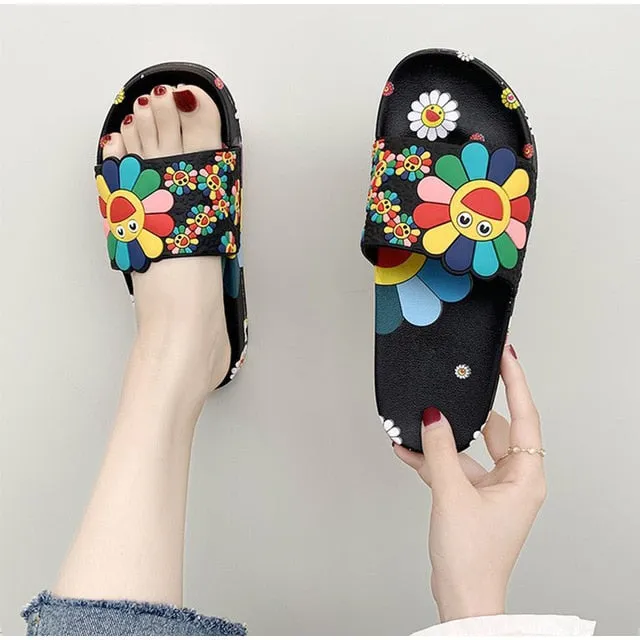 Women Summer Slippers Cute flower Flat Flip Flops Ladies Soft Slides Shoes Female Print Floral Bling Beach Casual Sandals So Comfy Flip Flops