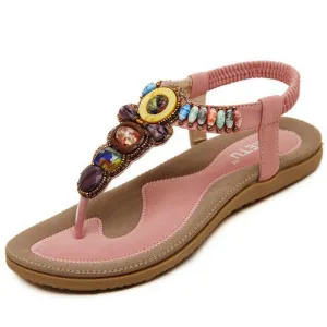 Size 36-42 2016 Bohemian Women Sandals Gemstone Beaded Slippers Summer Beach Sandals Women Flip Flops Ladies Flat Sandals Shoes Mexican Flip Flops
