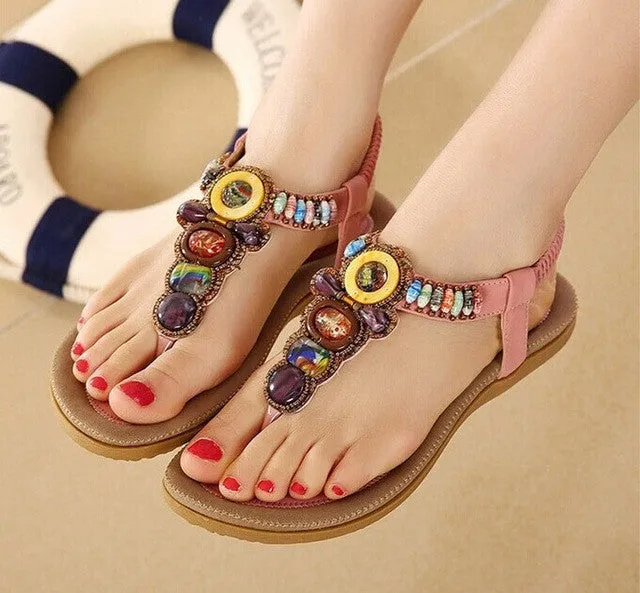 Coral Flip Flops Size 36-42 2016 Bohemian Women Sandals Gemstone Beaded Slippers Summer Beach Sandals Women Flip Flops Ladies Flat Sandals Shoes