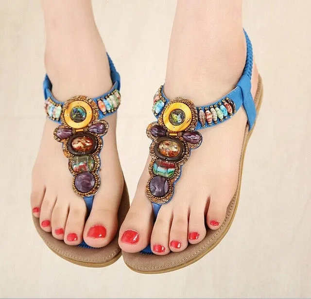 Size 36-42 2016 Bohemian Women Sandals Gemstone Beaded Slippers Summer Beach Sandals Women Flip Flops Ladies Flat Sandals Shoes Performance Flip Flops
