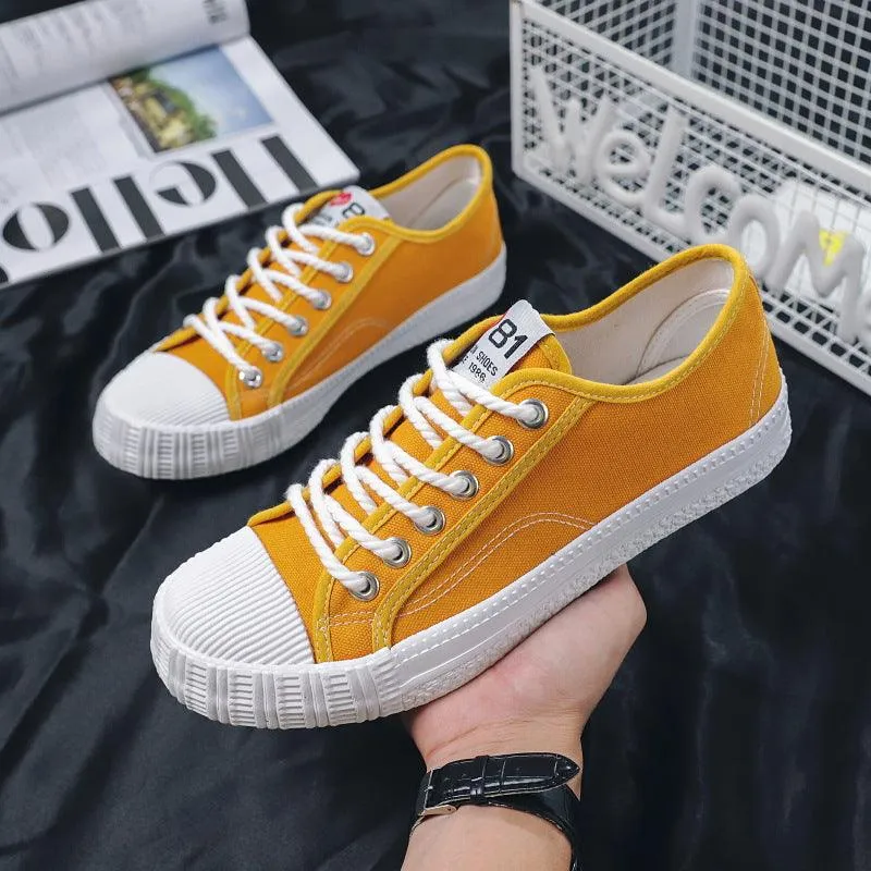 Plain Flat Shoes Low Top New Style Canvas Shoes Sneakers Men