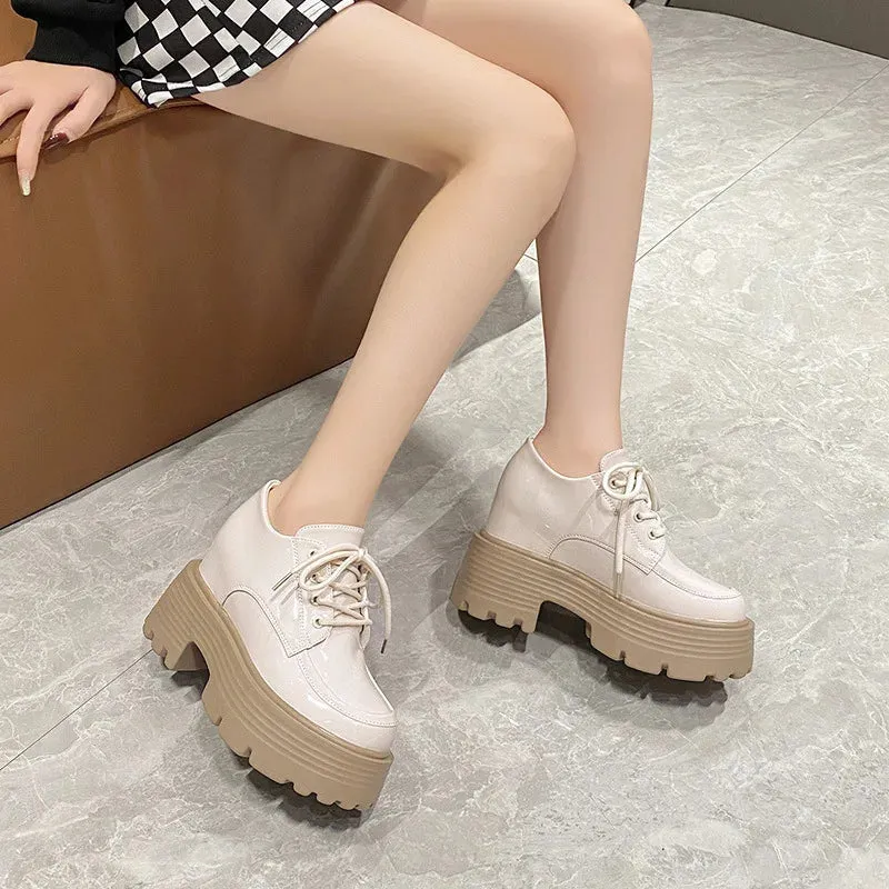 Platform Shoes Women Hidden Heel Loafers Fashion Designer Inner Height Chunky Round Toe Office Shoes Ladies Pumps Penny Loafers With Arch Support