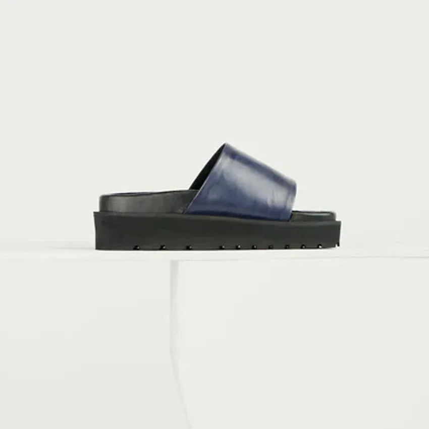 Ade Leather Slippers - Blue Wool Lined Slippers