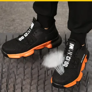 Breathable wrok shoes Men Safety Shoes lightweight Boots Steel Toe Cap Men Boots Indestructible Shoes Puncture-Proof Work Sneake Wedge Style Work Boots