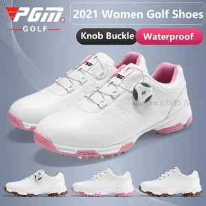 Pgm Women Golf Ball Waterproof Shoes Women Lightweight Sports Shoes Ladies Non-Slip Spikes Tennis Baseball Sneakers Breathable Sparkly Platform Sneakers