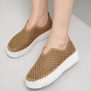 Platform Sneakers for Women - Lightweight Shoes for Women - Slip-On Womens Shoes, Non Slip Work Shoes Women, Leather Insole Walking Shoes Women Footwear (Daffodil) Work Boots Hydro