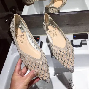 Pointed Toe Women Flats Bling Air Mesh Shoes Comfortable Soft Breathable Big Sandals