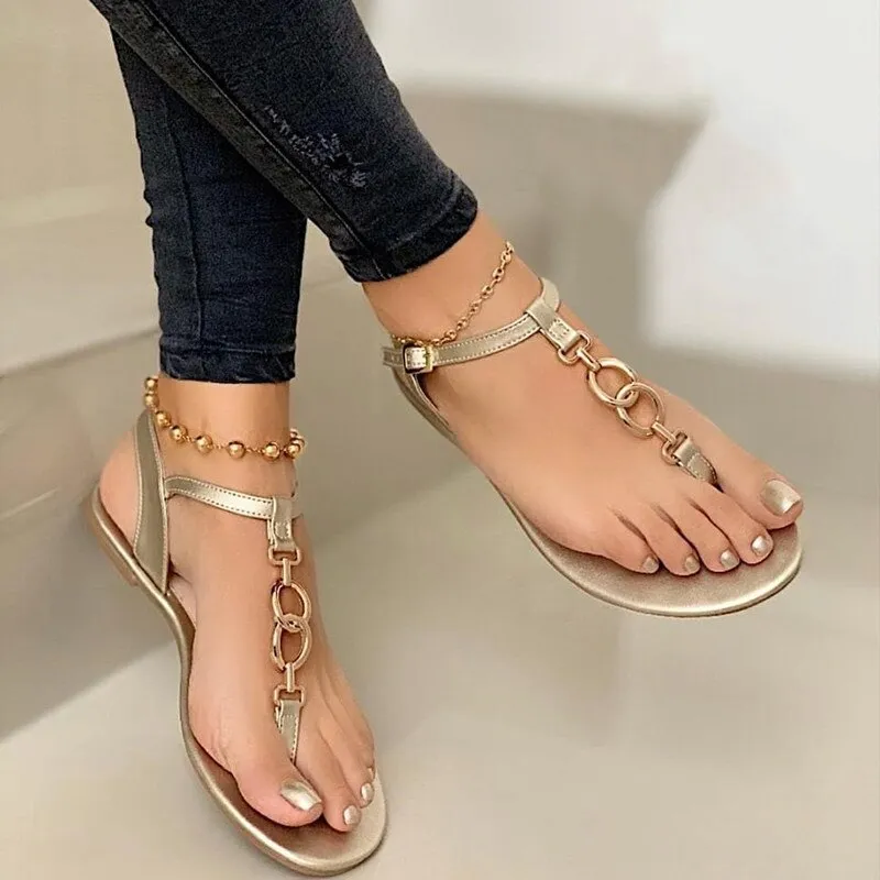 Flip Flops Cost Back to College SHY 2023 Women Fashion Flip Flops Summer Sandals Solid Buckle Flats Women Shoes Beach Roma Casual Ladies Plus Size
