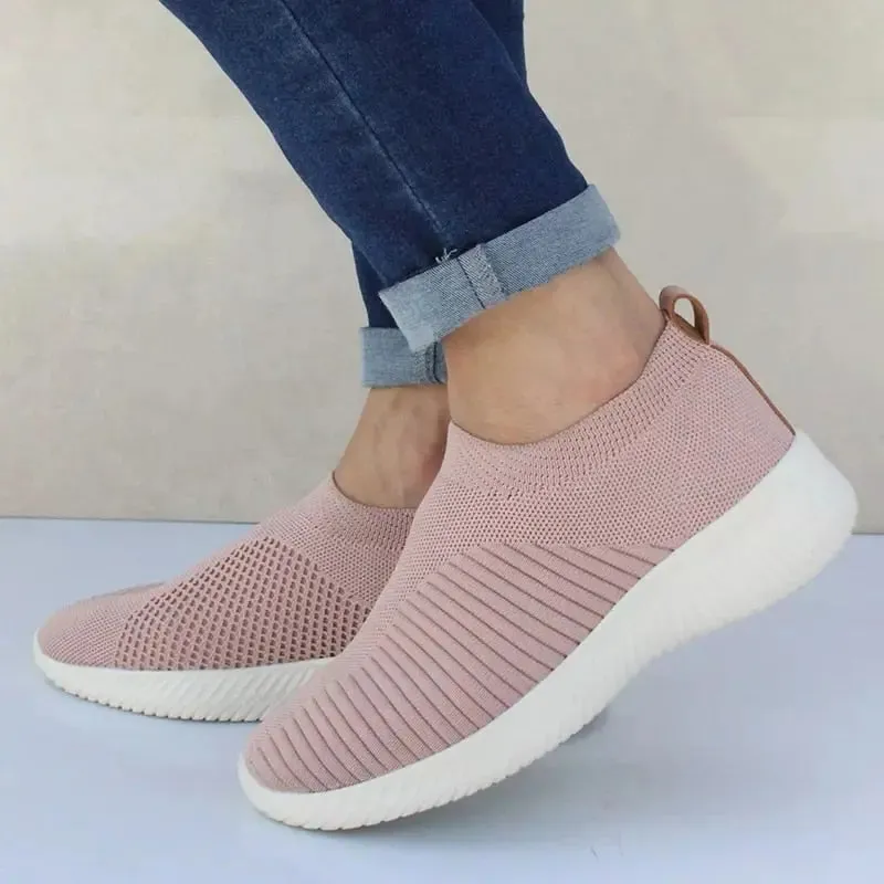 White Leather Sneakers BlissKnit Slip-Ons