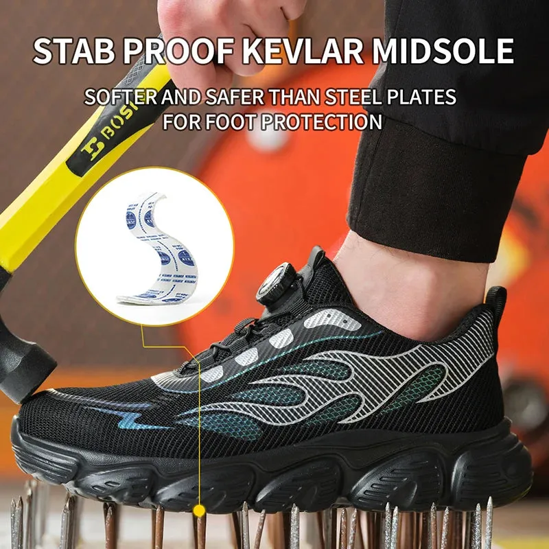 Best Anti Fatigue Work Boots Reflective Safety Shoes Men Fashion Protective Sneakers Steel Toe Shoes Rotating Button Work Boots Men Puncture-Proof Male Shoes
