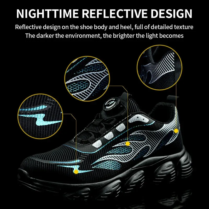 Reflective Safety Shoes Men Fashion Protective Sneakers Steel Toe Shoes Rotating Button Work Boots Men Puncture-Proof Male Shoes Comfiest Insoles For Work Boots
