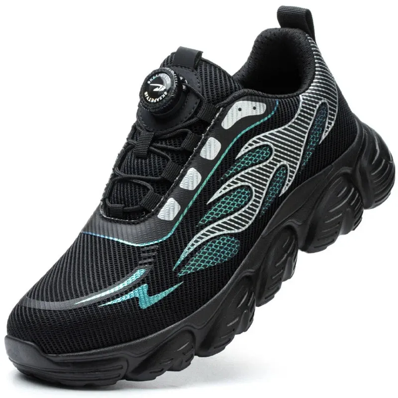 Reflective Safety Shoes Men Fashion Protective Sneakers Steel Toe Shoes Rotating Button Work Boots Men Puncture-Proof Male Shoes Work Boots With Composite Safety Toe