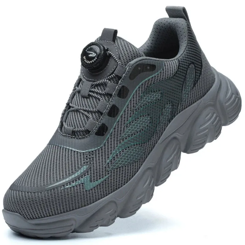 Reflective Safety Shoes Men Fashion Protective Sneakers Steel Toe Shoes Rotating Button Work Boots Men Puncture-Proof Male Shoes Most Cushioned Work Boots