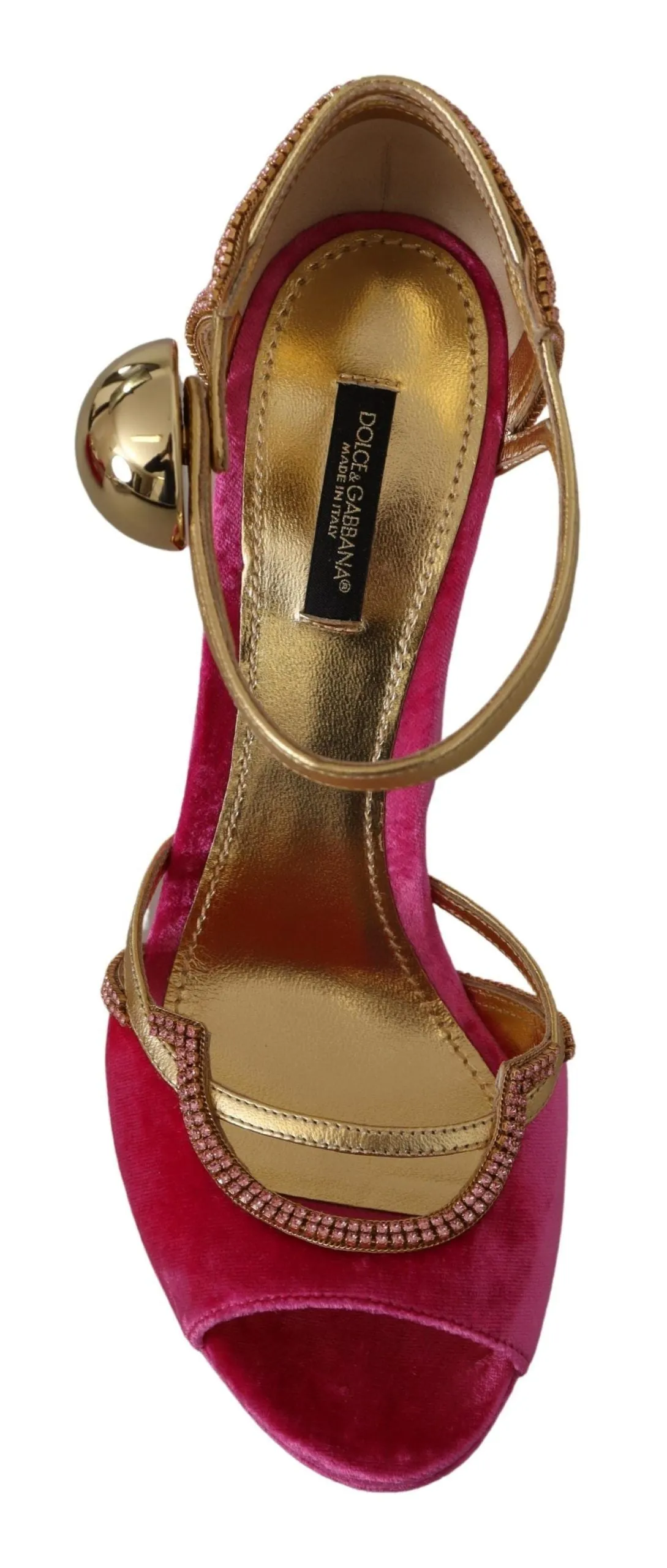 Dolce & Gabbana Pink Velvet Crystal Ankle Strap Sandals Shoes Strappy Block Heel Sandals