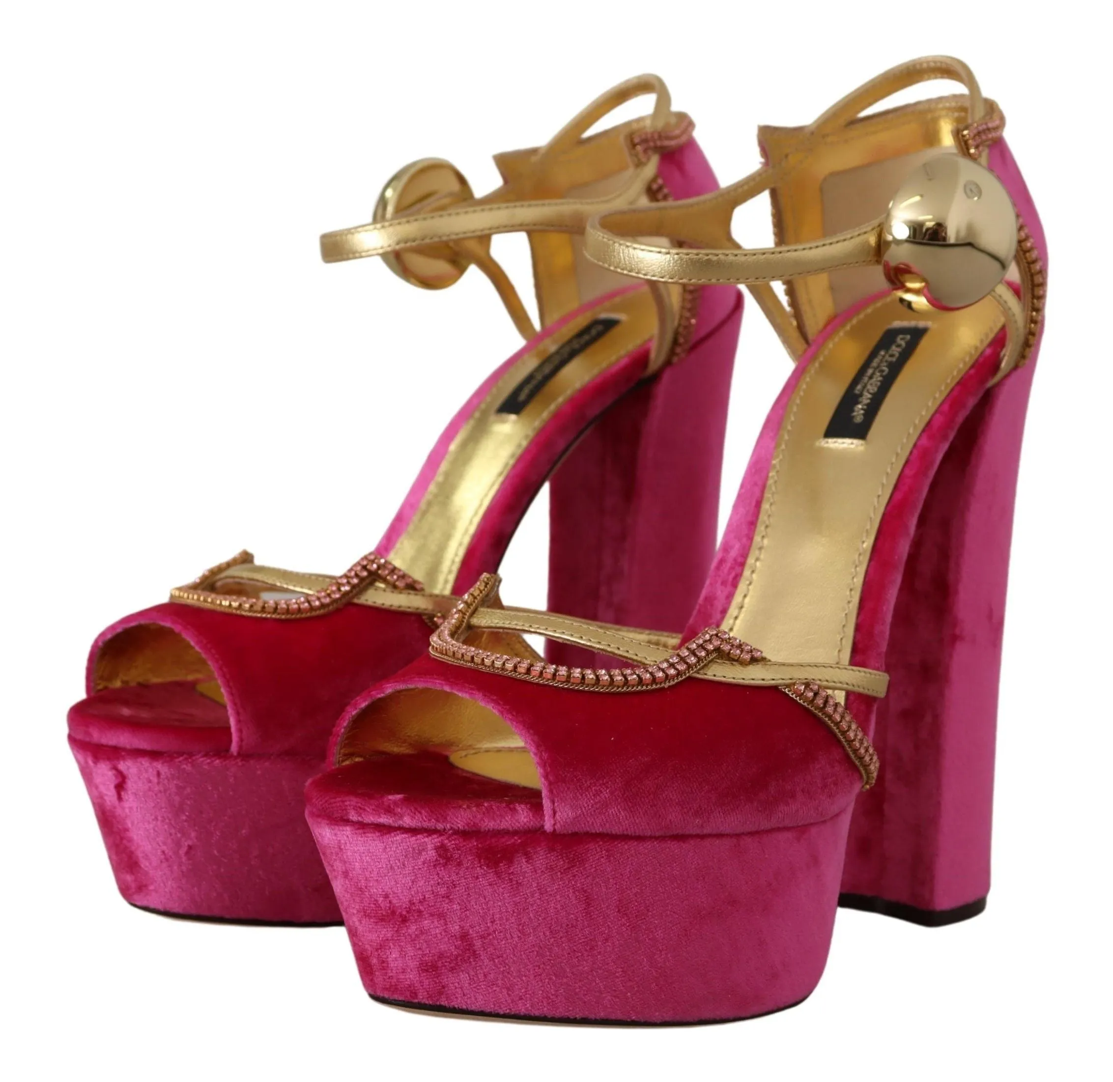 Dolce & Gabbana Pink Velvet Crystal Ankle Strap Sandals Shoes Wide Width Closed Toe Sandals