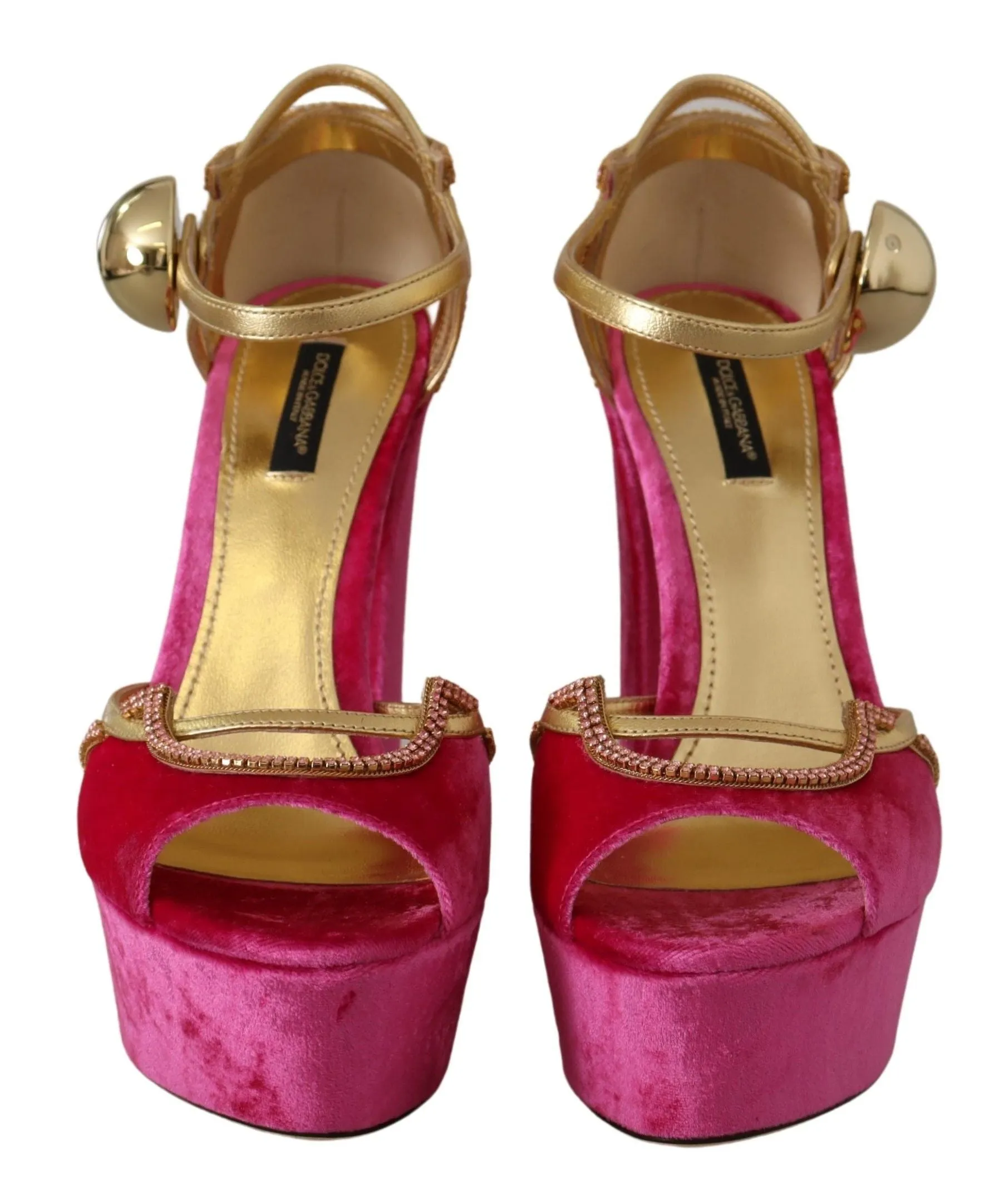 Dolce & Gabbana Pink Velvet Crystal Ankle Strap Sandals Shoes Jelly Shoes Sandals