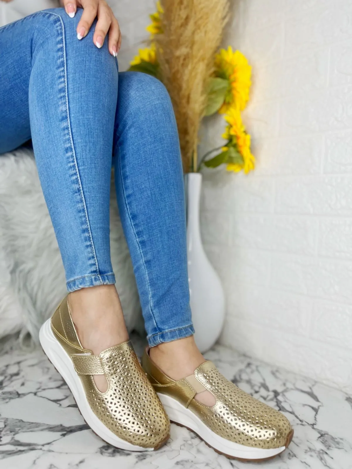 Orthopedic Slip On Sneakers Breathable Perforated Leather Slip-Ons