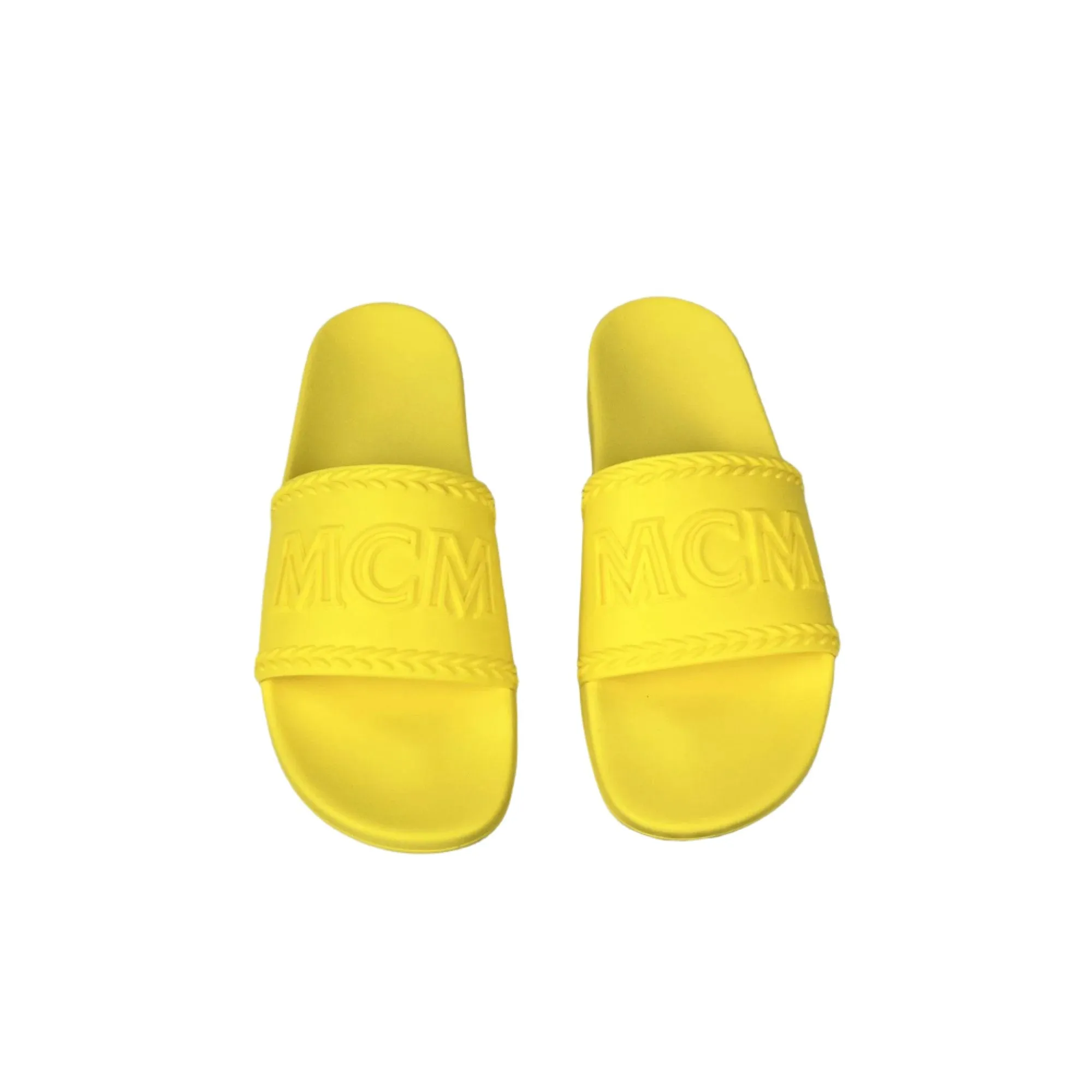 Sandals Resort Turks And Caicos MCM Mens Yellow Big Logo Rubber Slides
