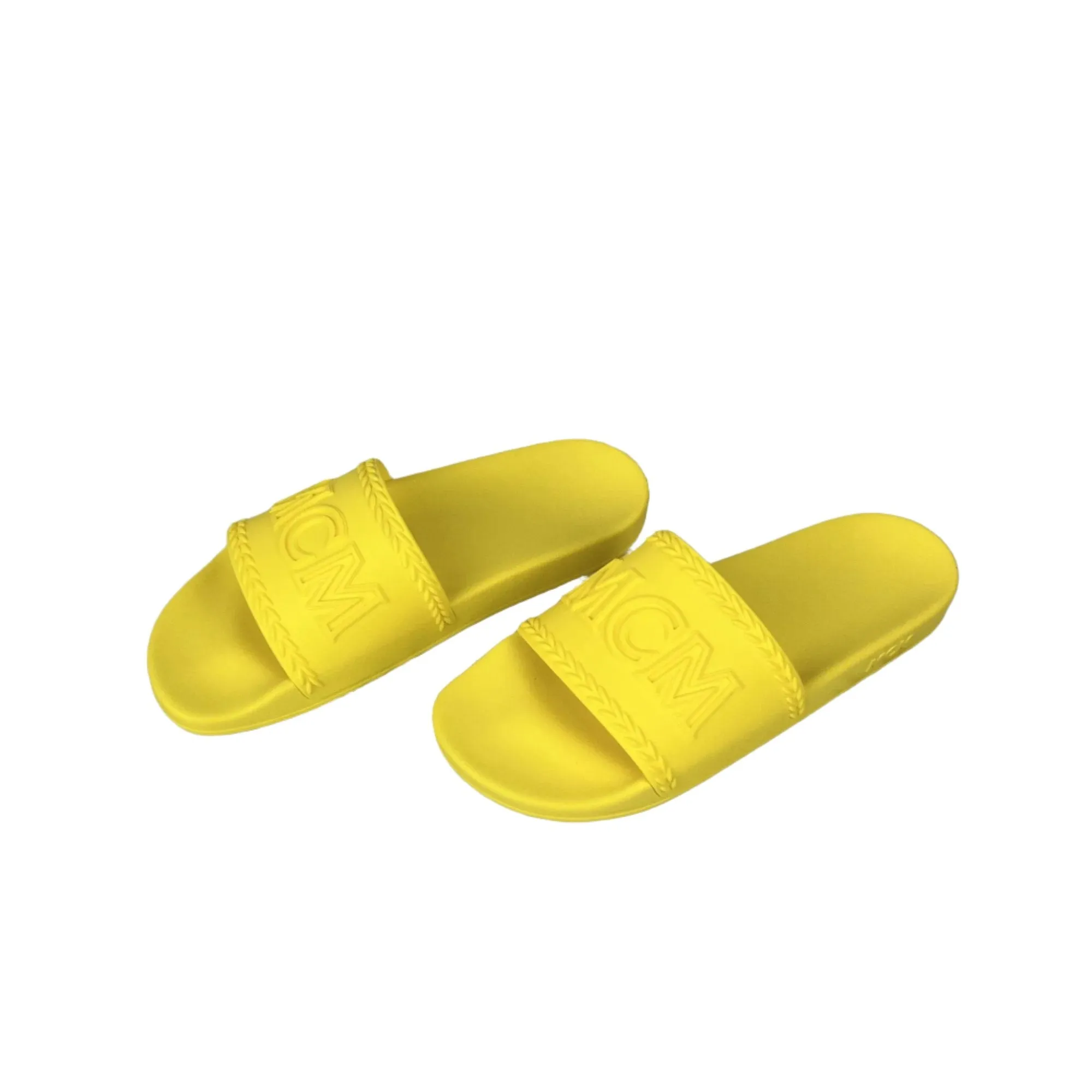 Sandals St Vincent Airport MCM Mens Yellow Big Logo Rubber Slides