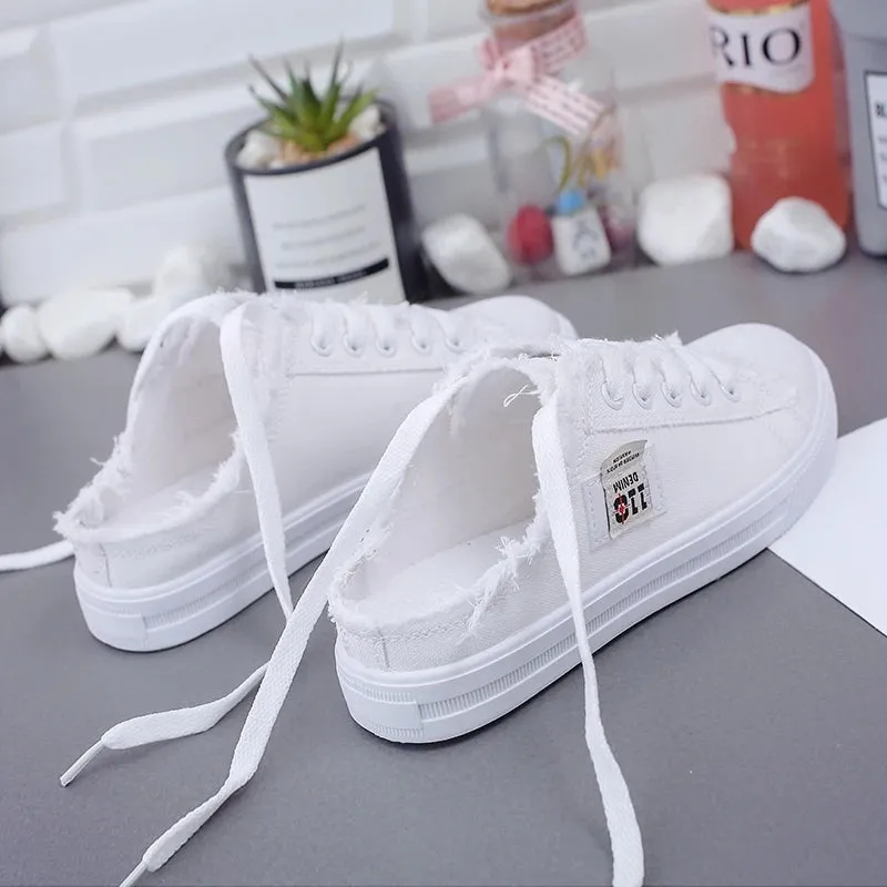 Hustle Sneakers Women Canvas Shoes flat sneakers women casual shoes low upper lace up white shoes