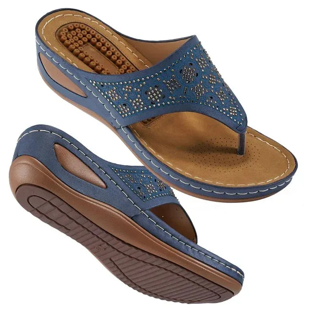 HARENC Womens Sandals Flip Flops for Women with Arch Support Cushion Summer Casual Rhinestone Wedge sandal Shoes Massage Function Amazon Prime Flip Flops