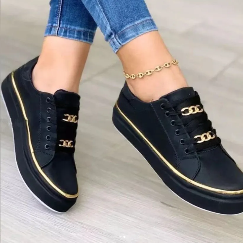 Loafers With Gold Buckle Chain Flats Shoes Thick Bottom Loafers For Walking Sports Shoes For Women