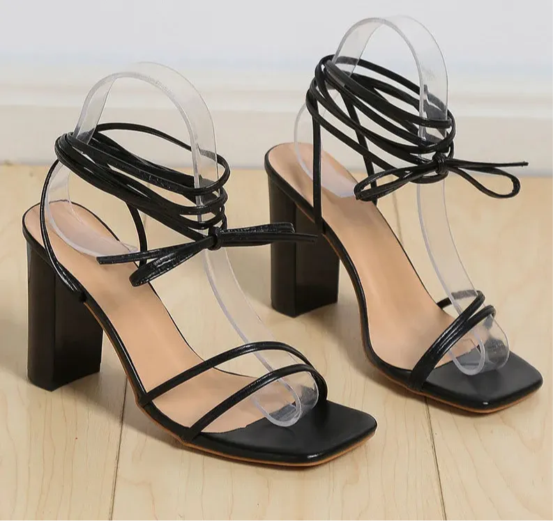 Leather Lace Up High Heels Tirra Sandals