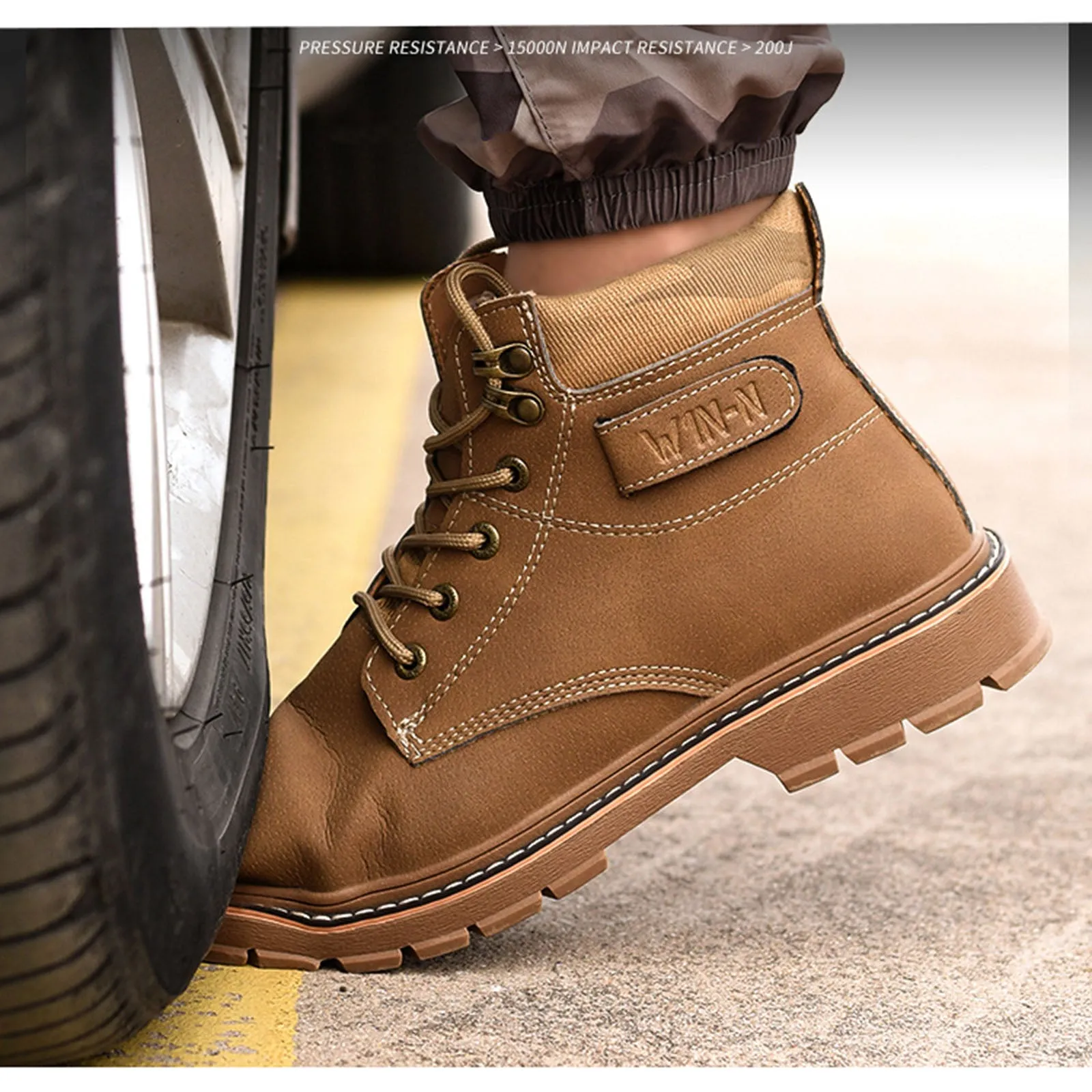 Work Boots Concrete Steel Toe Work Boots for Men Non-Slip Industrial Construction Safety Work Shoes