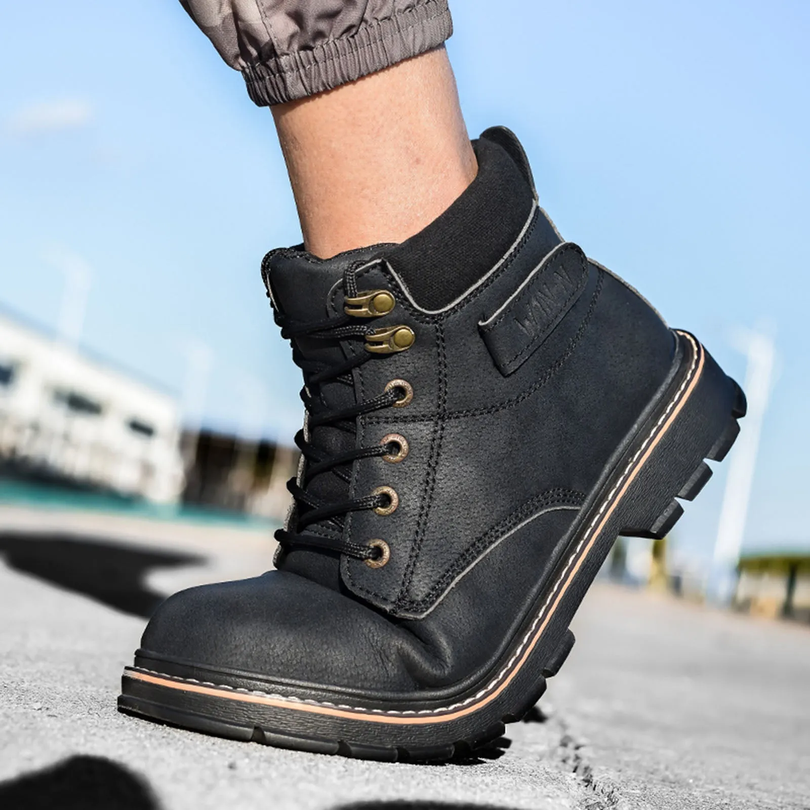 Composite Toe Work Boots With Zipper Steel Toe Work Boots for Men Non-Slip Industrial Construction Safety Work Shoes