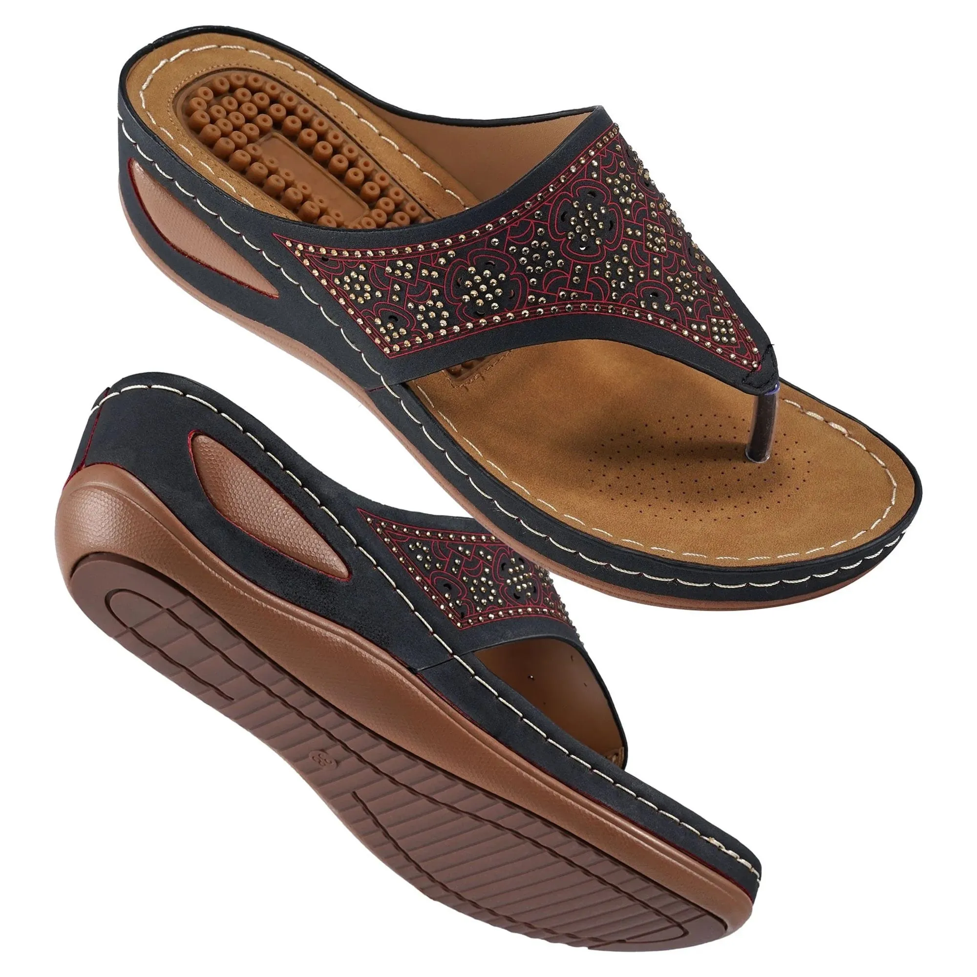 Island Surf Flip Flops HARENC Womens Sandals Flip Flops for Women with Arch Support Cushion Summer Casual Rhinestone Wedge sandal Shoes Massage Function