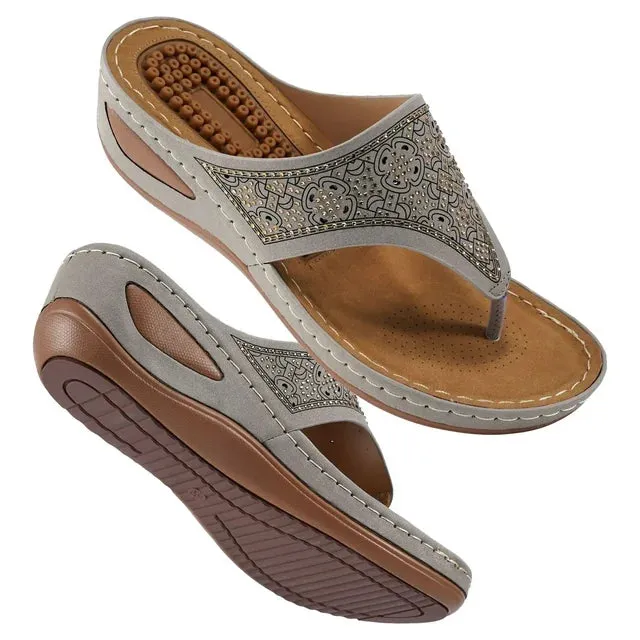 Flip Flop With Arch Support HARENC Womens Sandals Flip Flops for Women with Arch Support Cushion Summer Casual Rhinestone Wedge sandal Shoes Massage Function