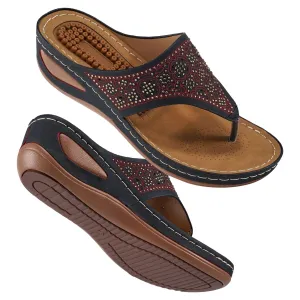 HARENC Womens Sandals Flip Flops for Women with Arch Support Cushion Summer Casual Rhinestone Wedge sandal Shoes Massage Function Kona Flip Flops