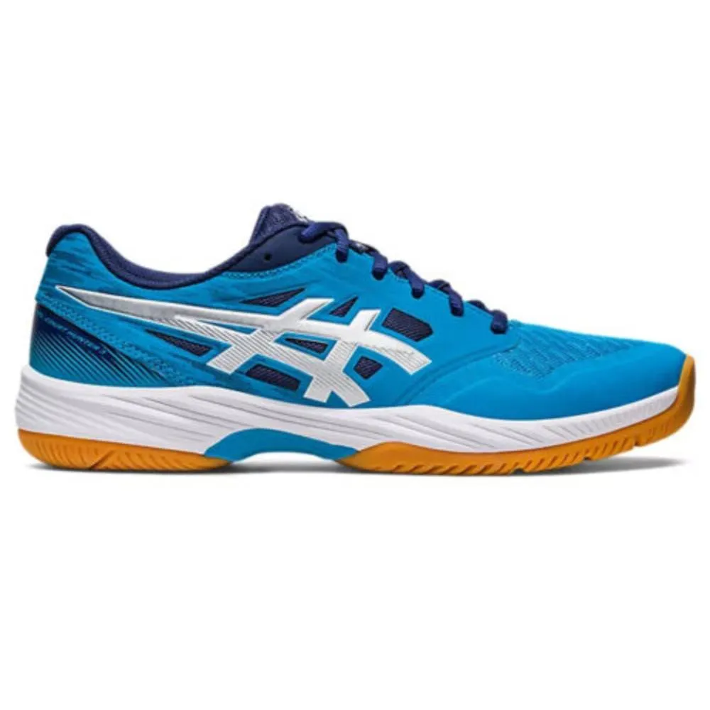 Asics Upcourt 4 Volleyball Shoes ASICS Men's Gel-Court Hunter 3 Badminton Shoe (Island Blue/Pure Silver)