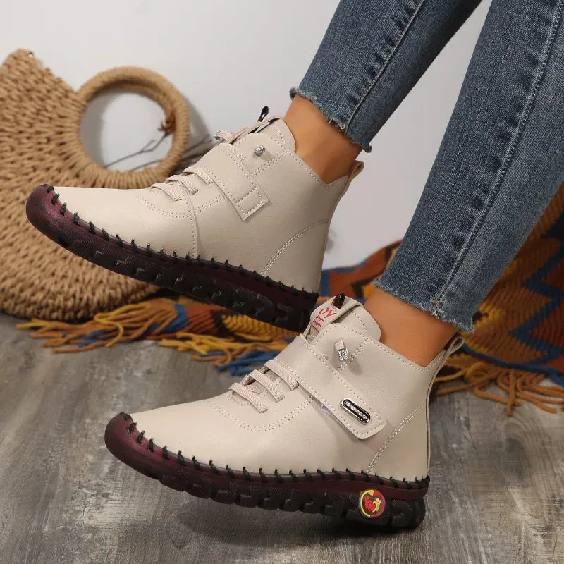 Sneakers Women Shoes Platform Loafers Lace Up Leather Flat Slip On New Spring Casual Mom Shoes Hand Stitched Winter Bare Boots Suede Loafers Outfit