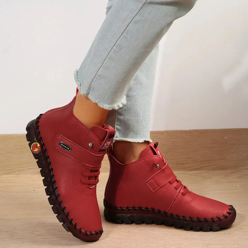 Chunky Loafers With Socks Sneakers Women Shoes Platform Loafers Lace Up Leather Flat Slip On New Spring Casual Mom Shoes Hand Stitched Winter Bare Boots