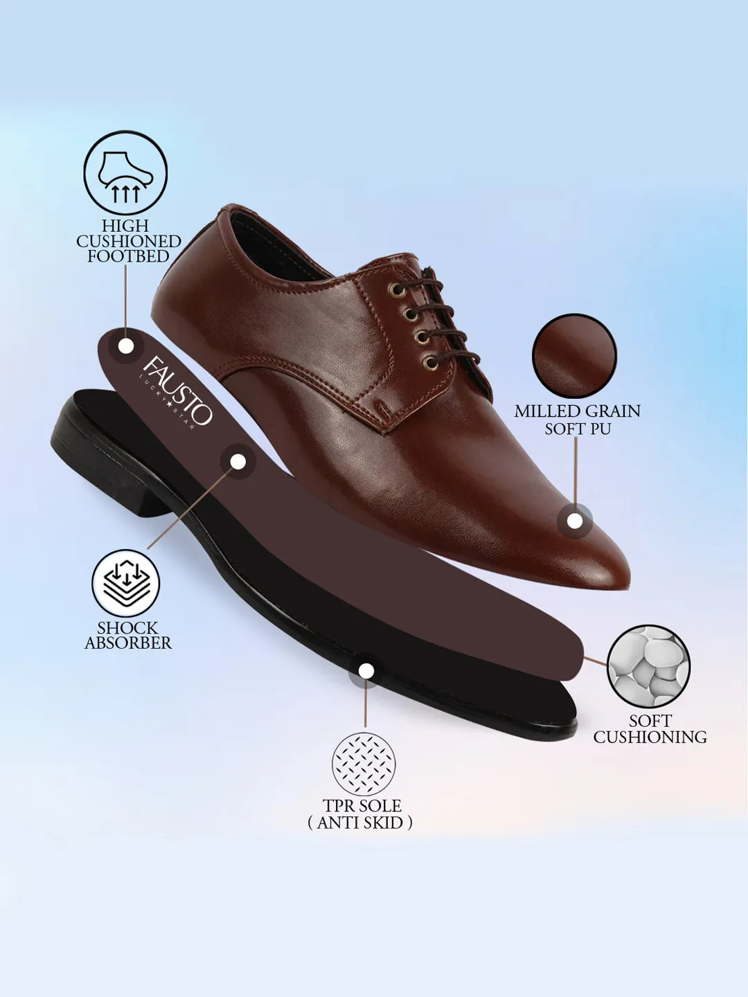 5e Work Boots Men Brown Formal Dress Lace Up Derby Shoes With Cushioned Footbed For Office|Work