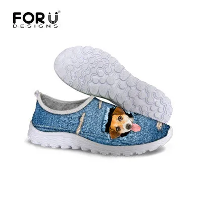 Cute Style Animal Dog Cat Printing Air Mesh Shoes for Women Classic Loafers