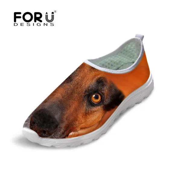 Cute Style Animal Dog Cat Printing Air Mesh Shoes for Women Classic Slip On Loafers