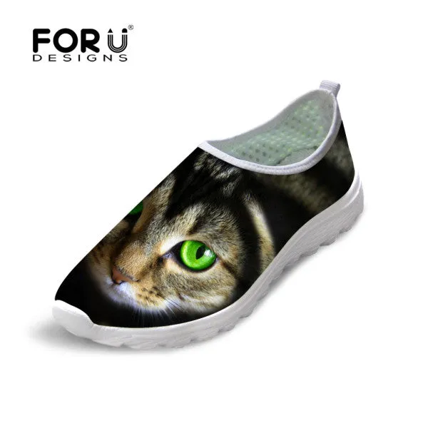 Cute Style Animal Dog Cat Printing Air Mesh Shoes for Women Chuncky Loafers
