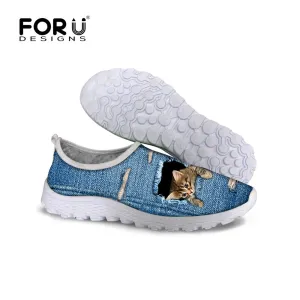 Tassels On Loafers Cute Style Animal Dog Cat Printing Air Mesh Shoes for Women